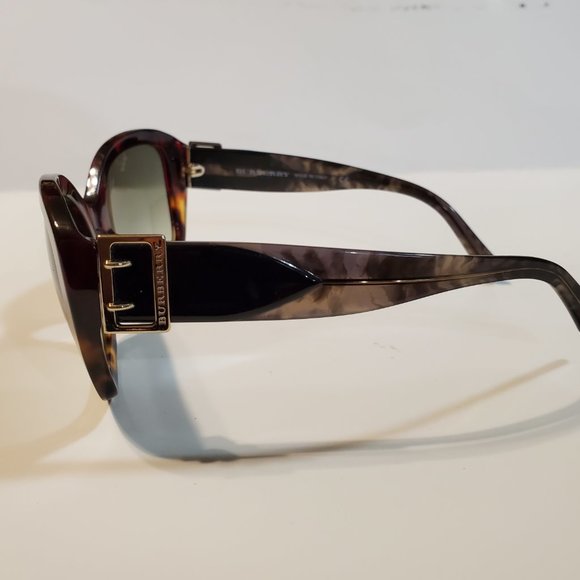 Burberry Tortoise Multicolor Black Frame Gray Lens Buckle Italy Sunglasses
